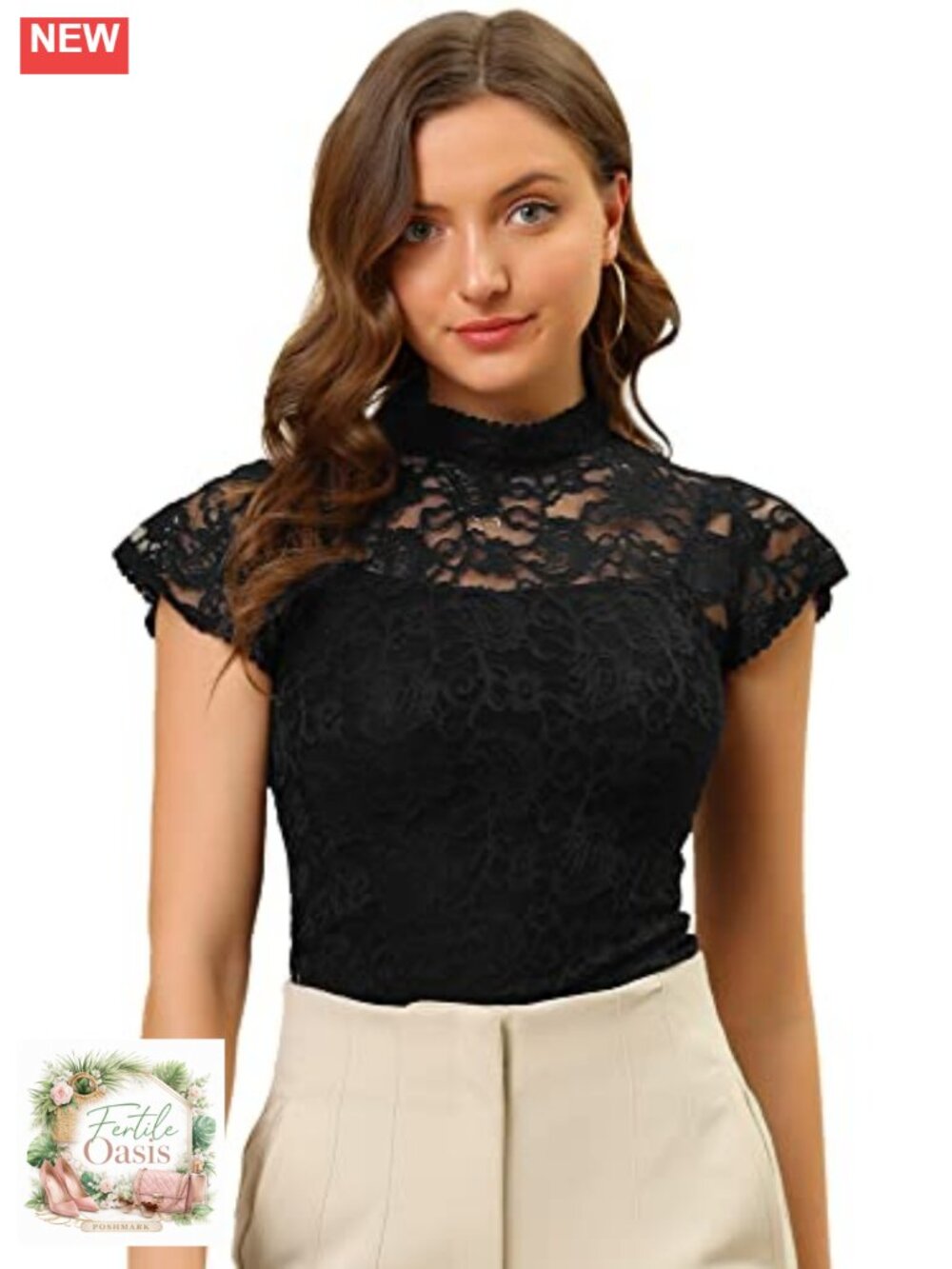 Women's Semi Sheer Lace Blouse Short Sleeve